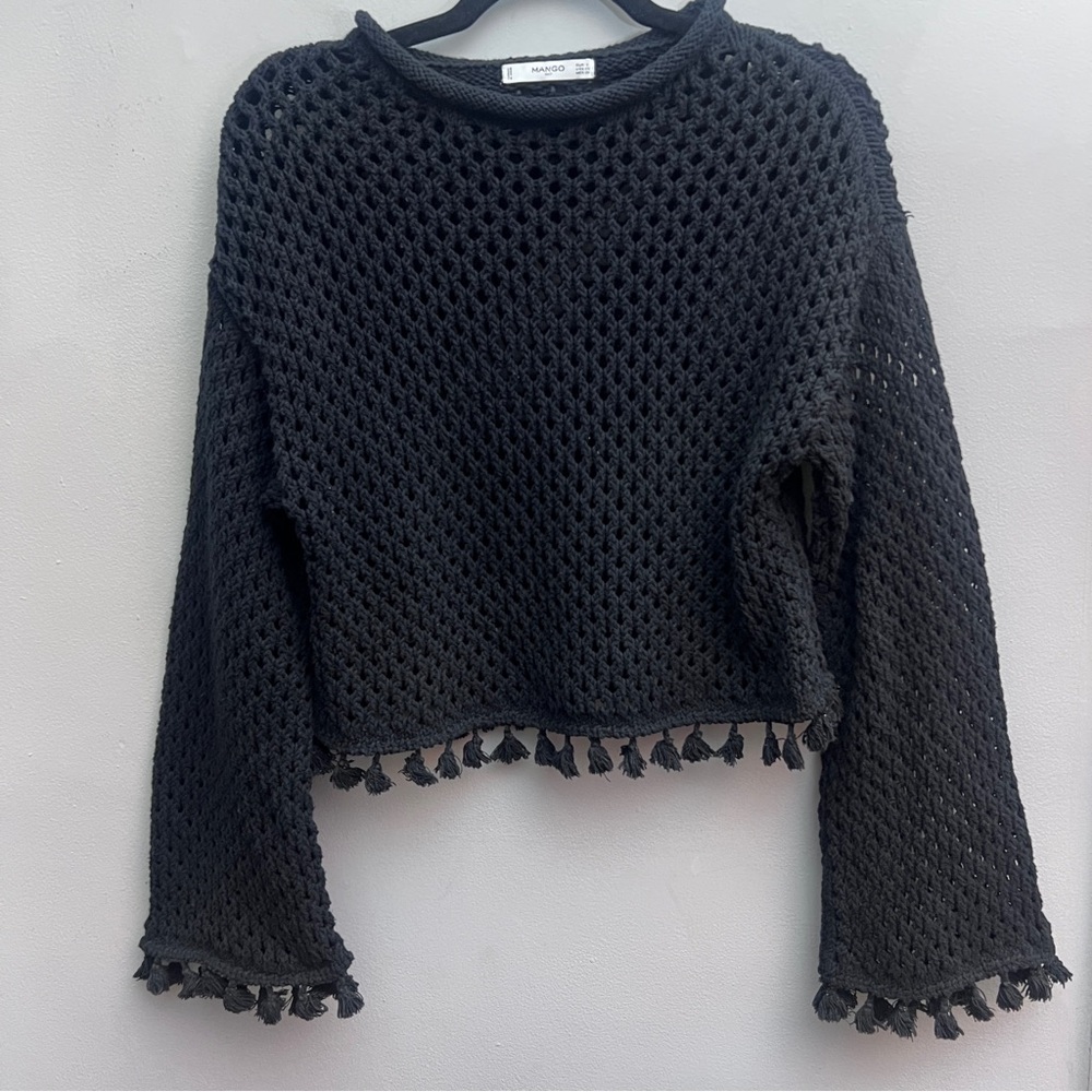 Mango Crochet Tassel Sweater, Size XS